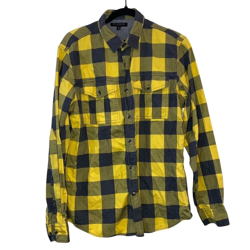 Banana Republic Slim Fit Plaid Button Up Shirt Men's Medium Yellow Black Cotton - Picture 1 of 5